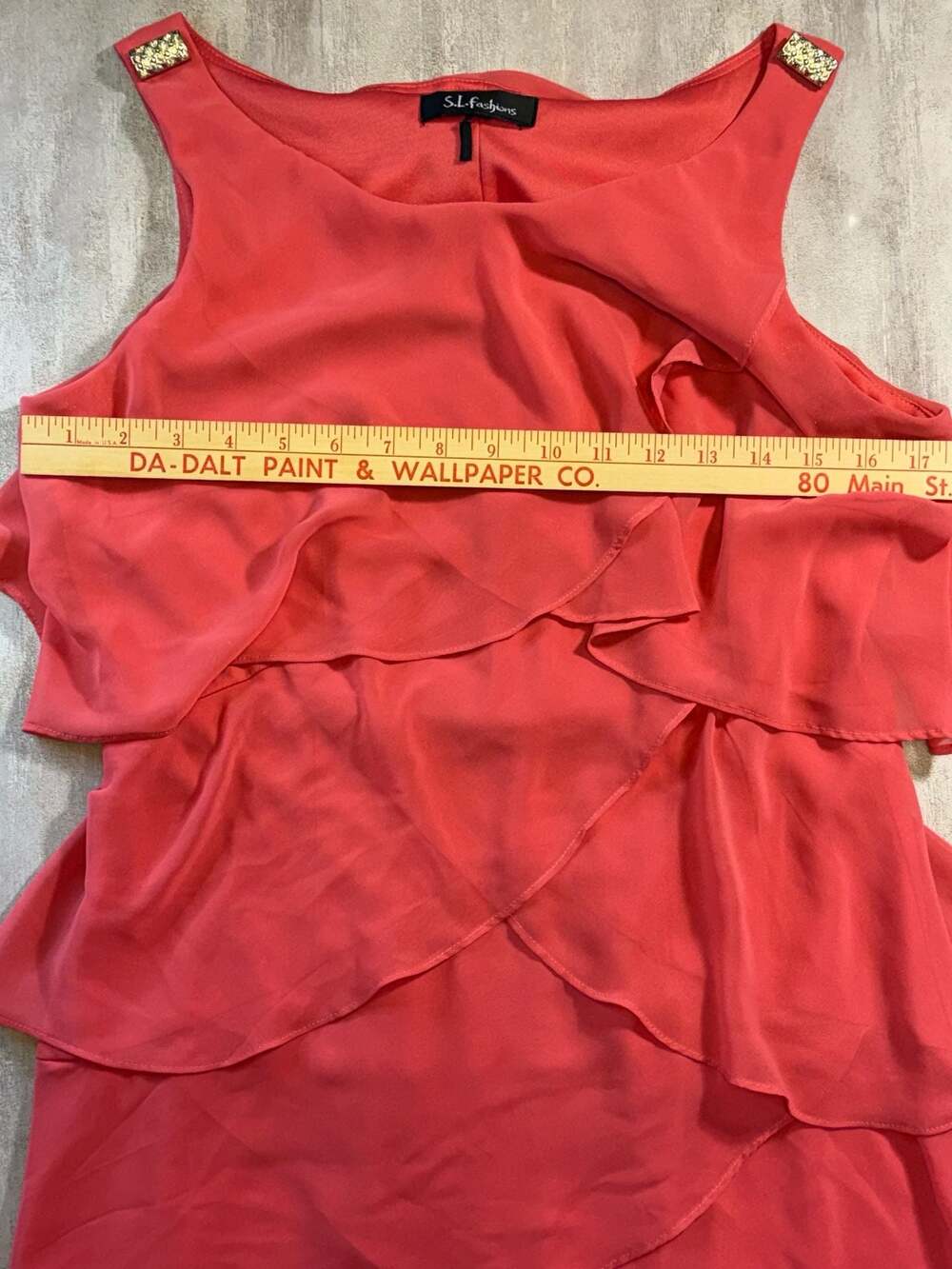 S.L. Fashions Coral Sleeveless Tiered Ruffle Dress - Picture 3 of 5